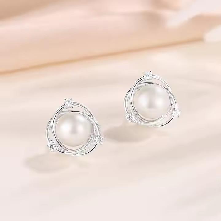 Swarovski Taşlı İnci Yuvarlak Küpe (Altın Kaplama) - E02501